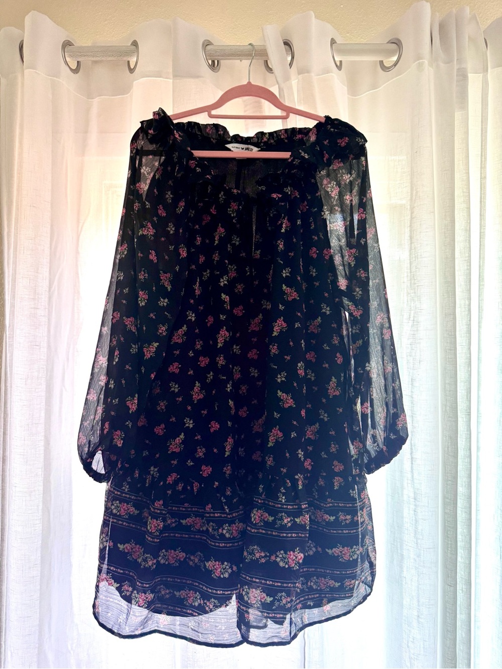 Old Navy x Anna Sui Black Sheer Long-Sleeve Floral Dress